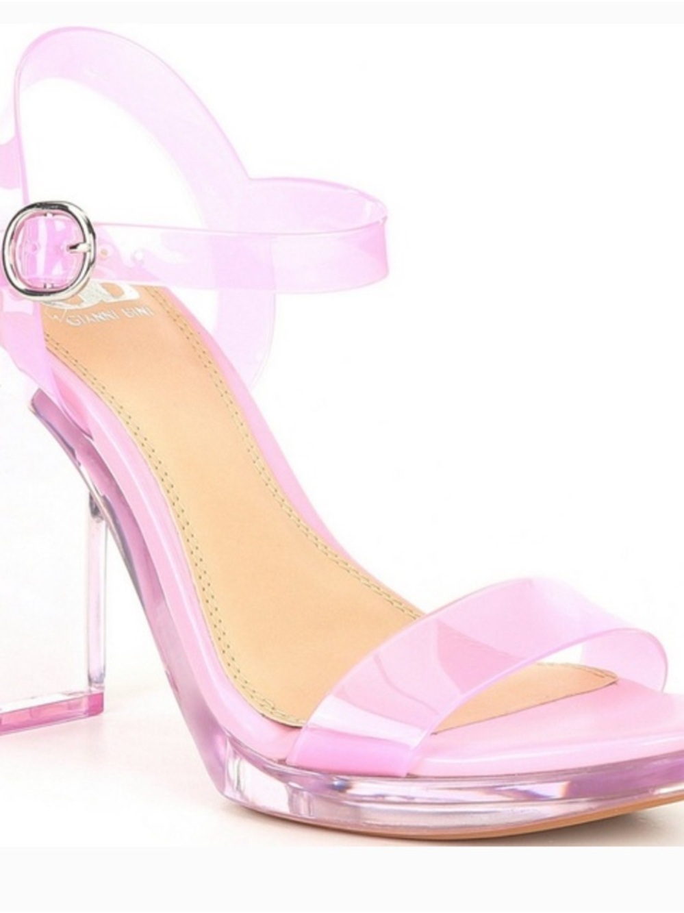 Giani Bini Lucite Heel Clear Block Pink Strap Sz 9 Prom Formal Sandal Style